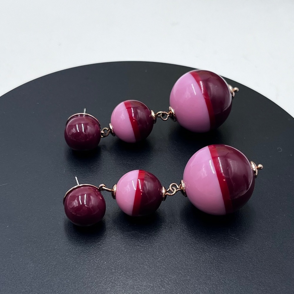 Kate Spade NY Pink Maroon Resin Drop Linear Bauble Round Rose Gold Earrings